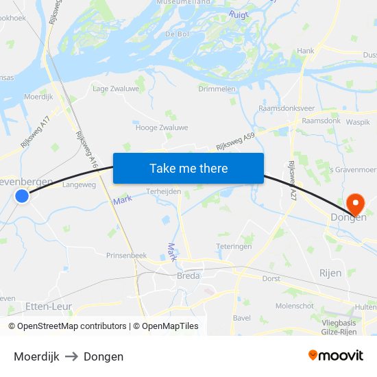Moerdijk to Dongen map