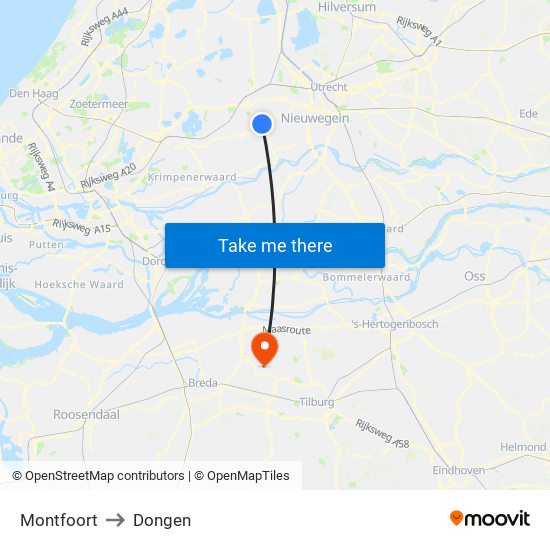 Montfoort to Dongen map