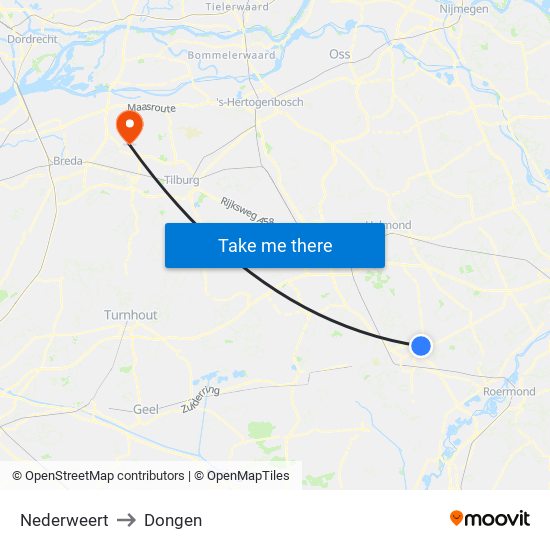 Nederweert to Dongen map