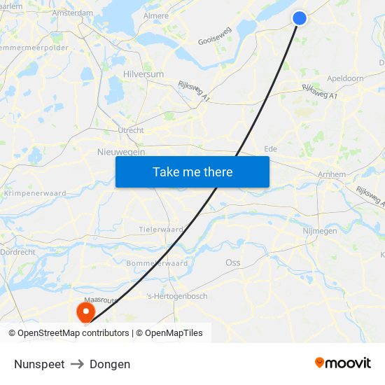 Nunspeet to Dongen map