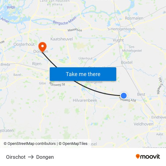Oirschot to Dongen map