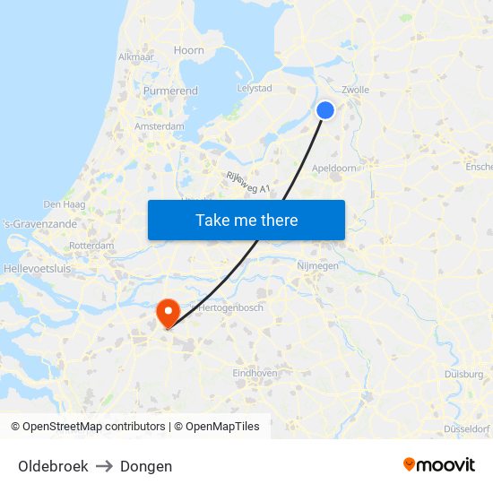 Oldebroek to Dongen map
