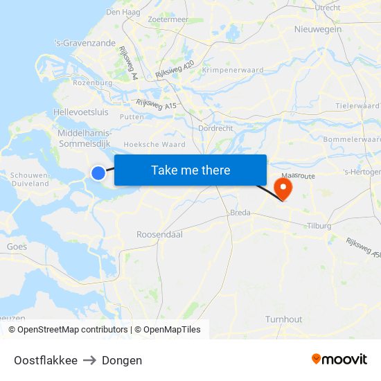 Oostflakkee to Dongen map