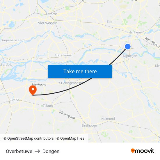 Overbetuwe to Dongen map