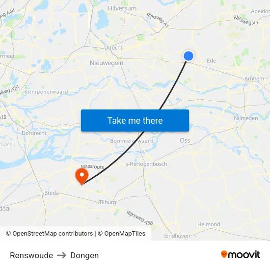 Renswoude to Dongen map