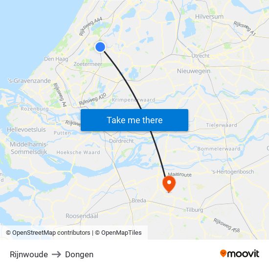 Rijnwoude to Dongen map