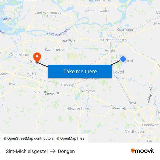 Sint-Michielsgestel to Dongen map