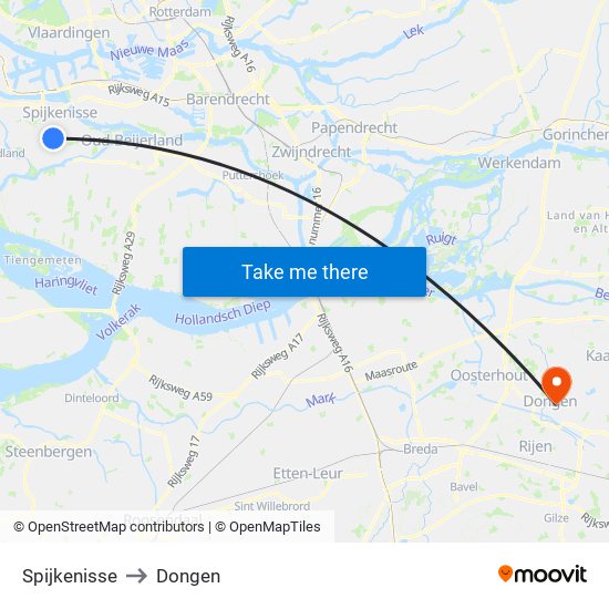 Spijkenisse to Dongen map