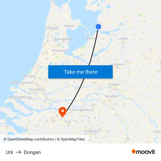 Urk to Dongen map