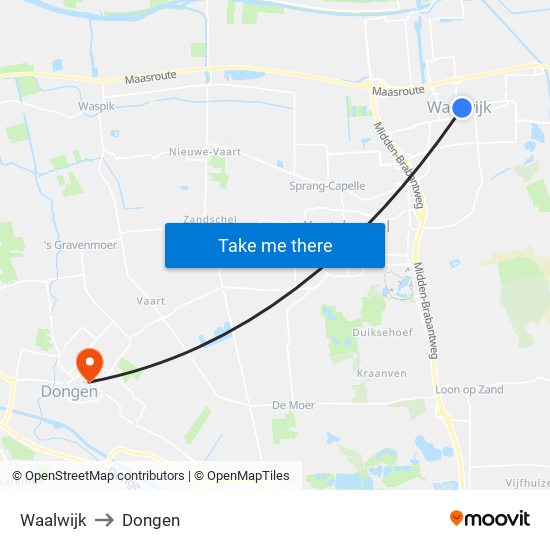 Waalwijk to Dongen map