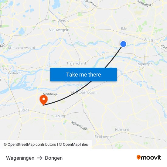 Wageningen to Dongen map