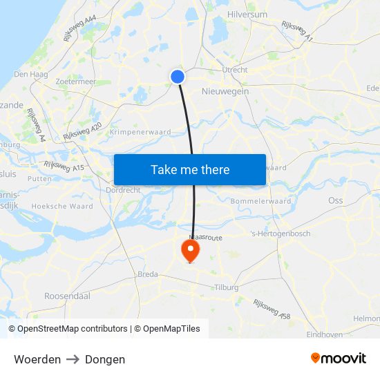 Woerden to Dongen map