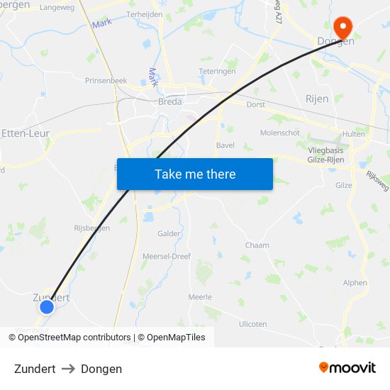 Zundert to Dongen map