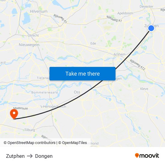 Zutphen to Dongen map