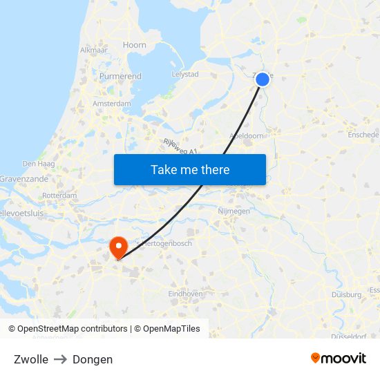 Zwolle to Dongen map