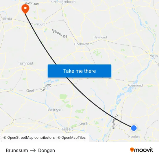 Brunssum to Dongen map