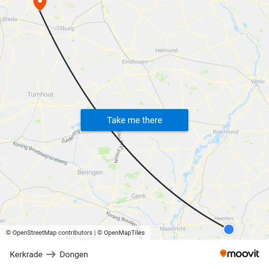 Kerkrade to Dongen map