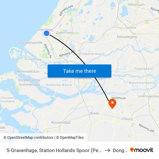 'S-Gravenhage, Station Hollands Spoor (Perron A) to Dongen map