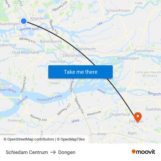 Schiedam Centrum to Dongen map