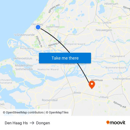 Den Haag Hs to Dongen map