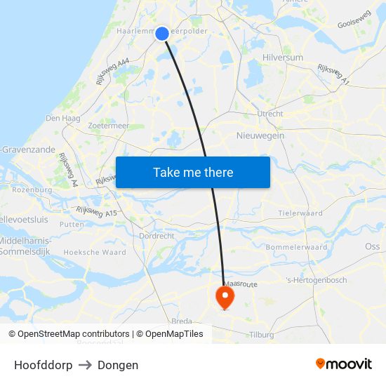 Hoofddorp to Dongen map