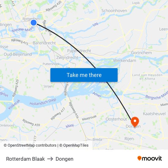 Rotterdam Blaak to Dongen map