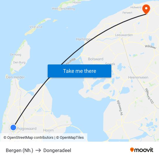Bergen (Nh.) to Dongeradeel map