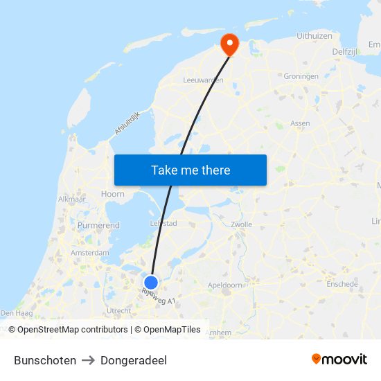 Bunschoten to Dongeradeel map