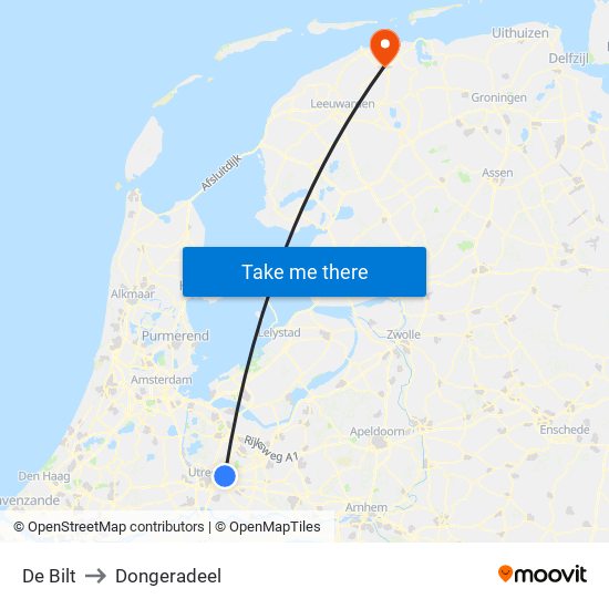 De Bilt to Dongeradeel map