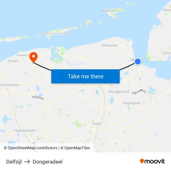 Delfzijl to Dongeradeel map