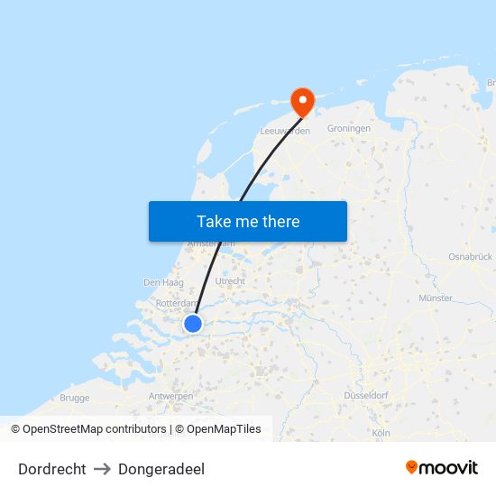 Dordrecht to Dongeradeel map