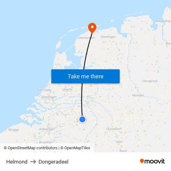 Helmond to Dongeradeel map