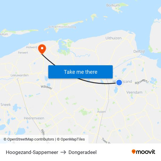 Hoogezand-Sappemeer to Dongeradeel map