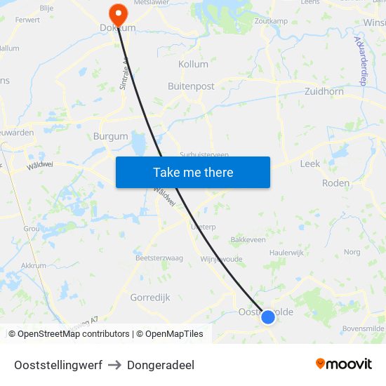 Ooststellingwerf to Dongeradeel map