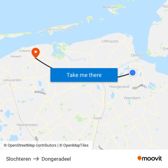 Slochteren to Dongeradeel map