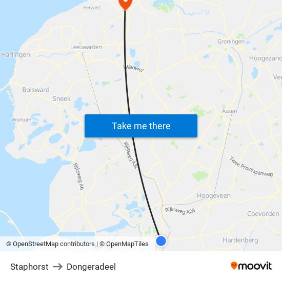 Staphorst to Dongeradeel map