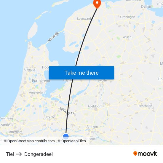 Tiel to Dongeradeel map