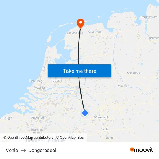 Venlo to Dongeradeel map