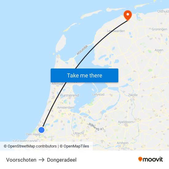 Voorschoten to Dongeradeel map