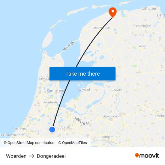 Woerden to Dongeradeel map