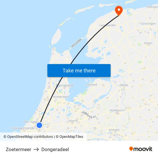 Zoetermeer to Dongeradeel map
