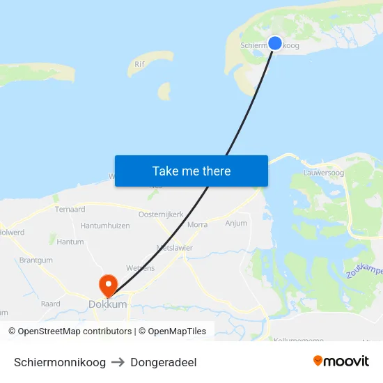 Schiermonnikoog to Dongeradeel map