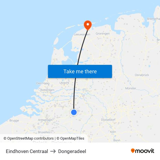 Eindhoven Centraal to Dongeradeel map