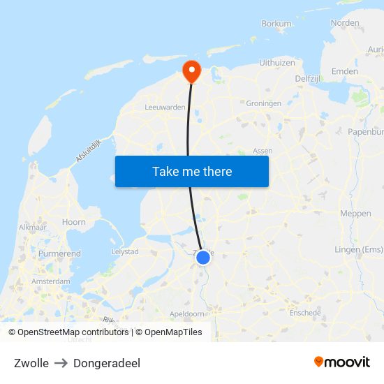 Zwolle to Dongeradeel map