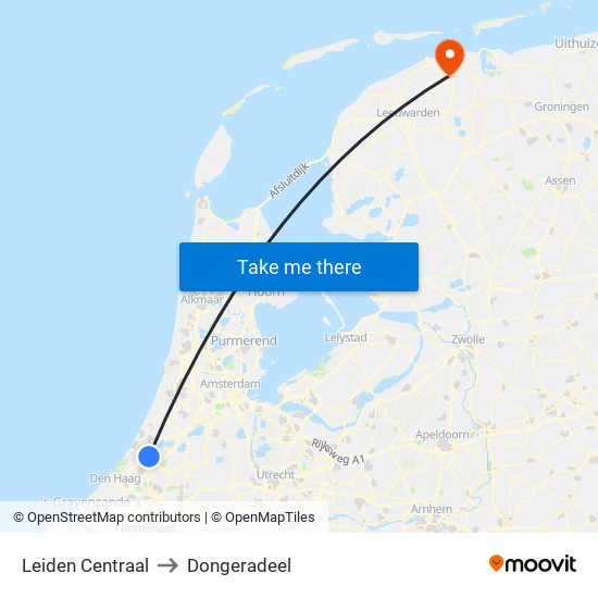 Leiden Centraal to Dongeradeel map