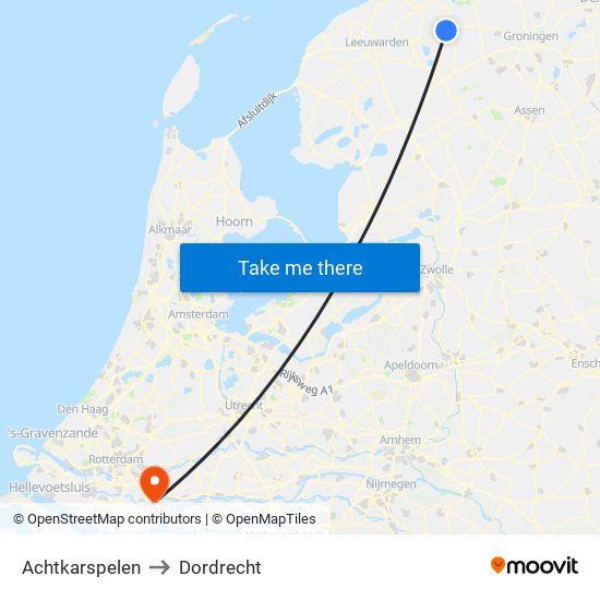 Achtkarspelen to Dordrecht map