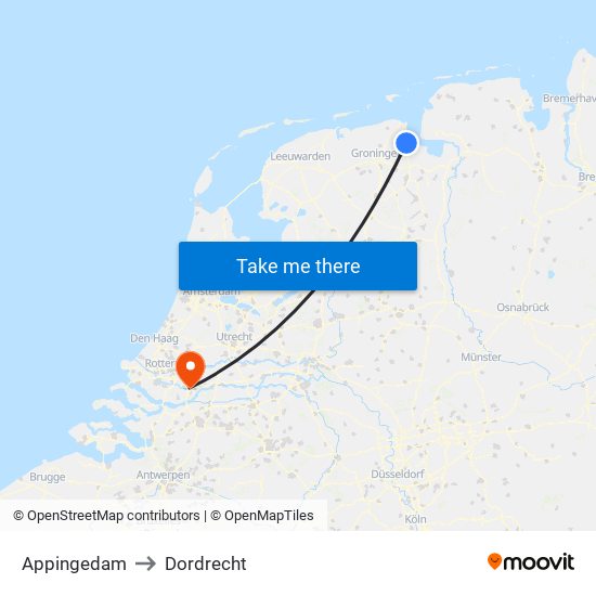 Appingedam to Dordrecht map