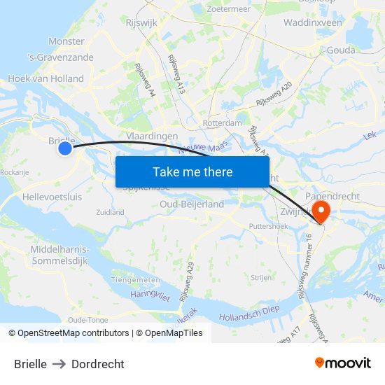 Brielle to Dordrecht map