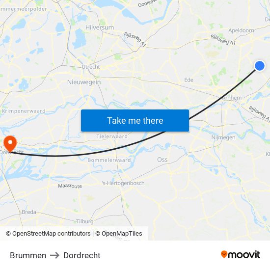 Brummen to Dordrecht map