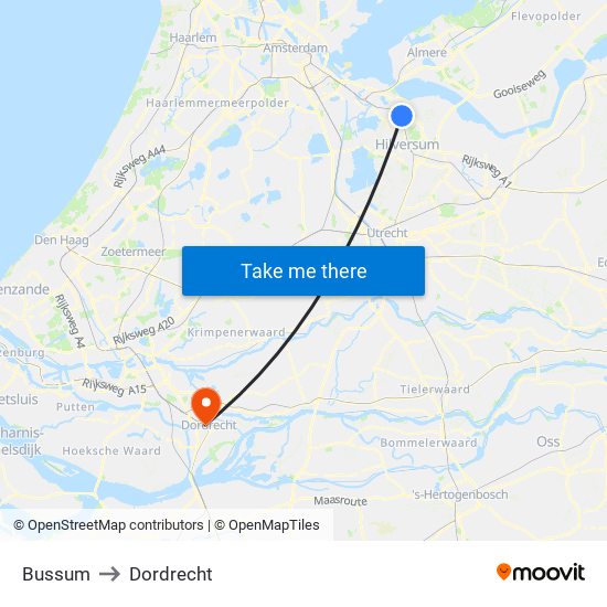 Bussum to Dordrecht map